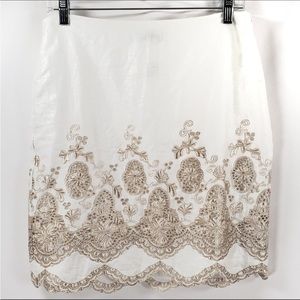 NWOT Ann Taylor Linen Eyelet Skirt 'reflections' Size 0P